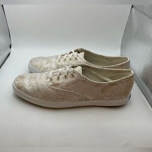 Keds X Rifle Paper Co womens gold floral sneakers size 6.5